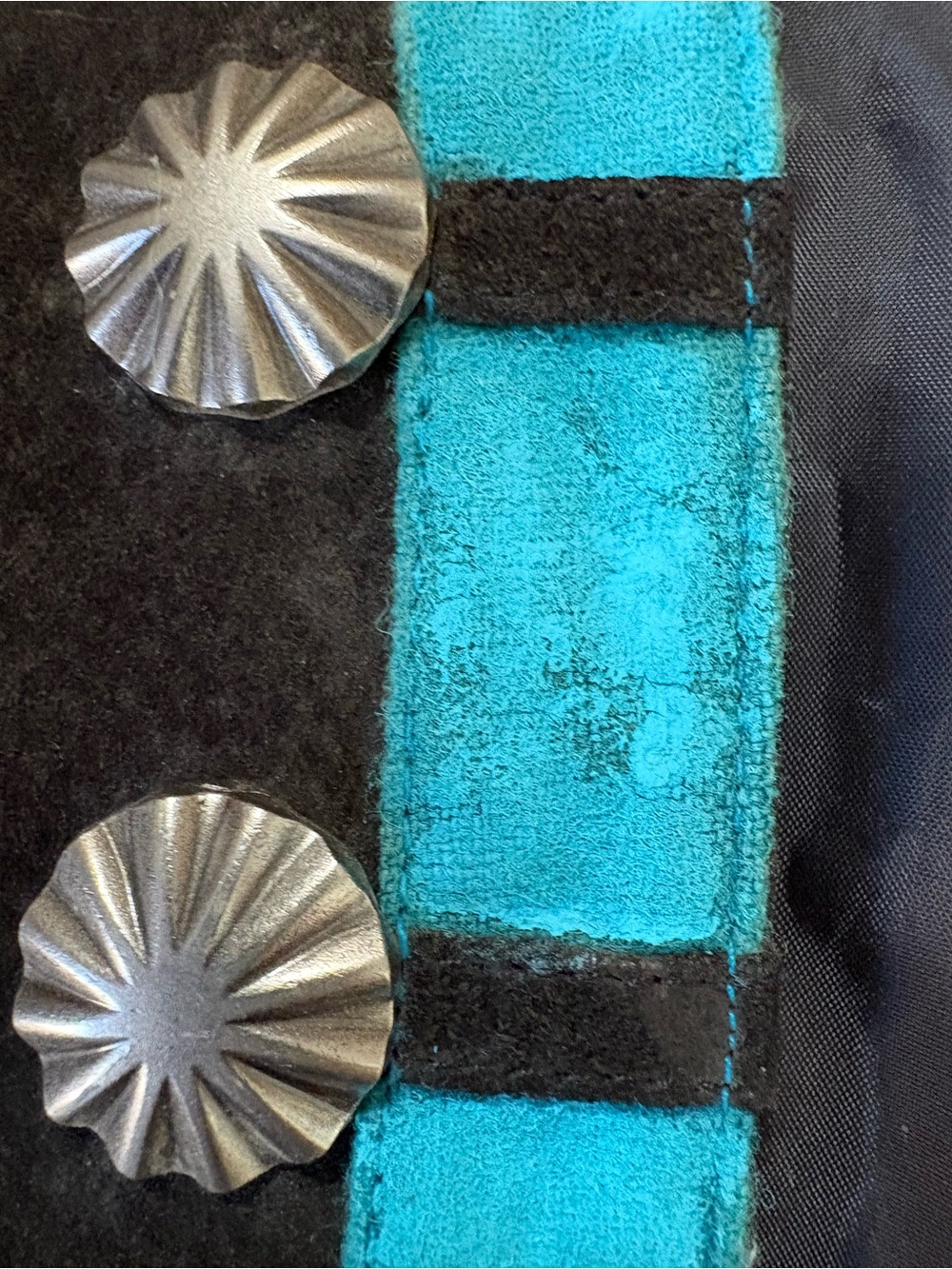 Black Leather Shawl with Turquoise accents and studding - Picture 5 of 8